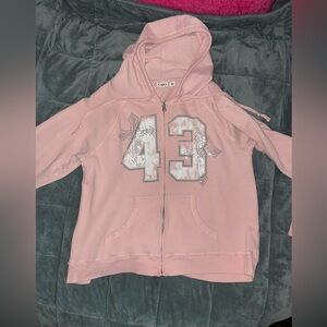 Y2K style zip up Hoodie with rhinestones